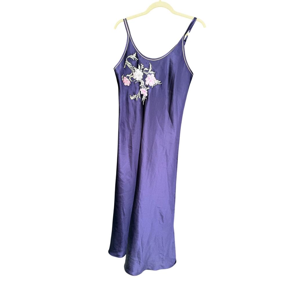 Vintage Oscar de la Renta Pink Label Floral Embroidered Satin Maxi Slip Dress M